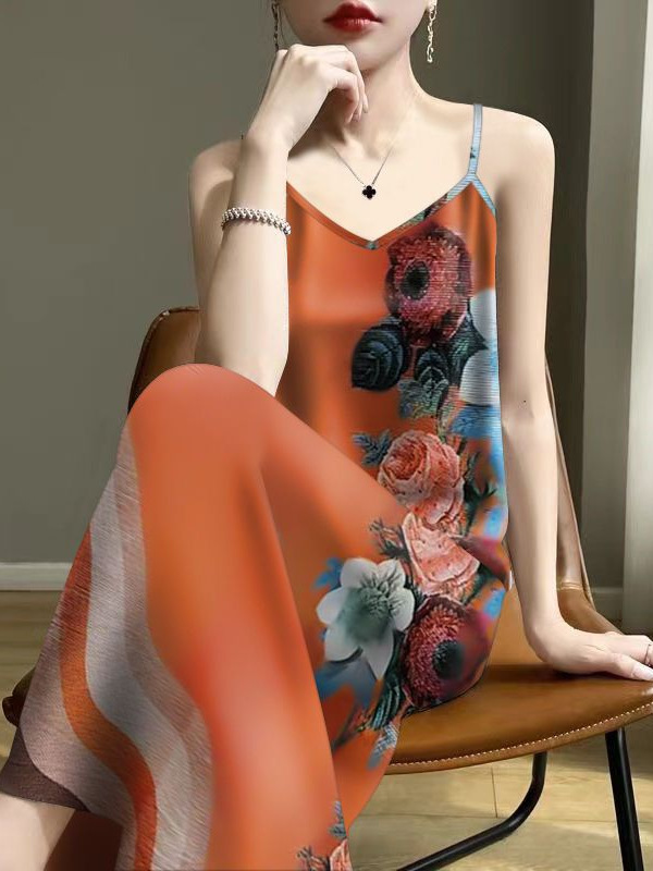 Hot selling age reducing summer printed camisole sleeveless inner and outer vest dress