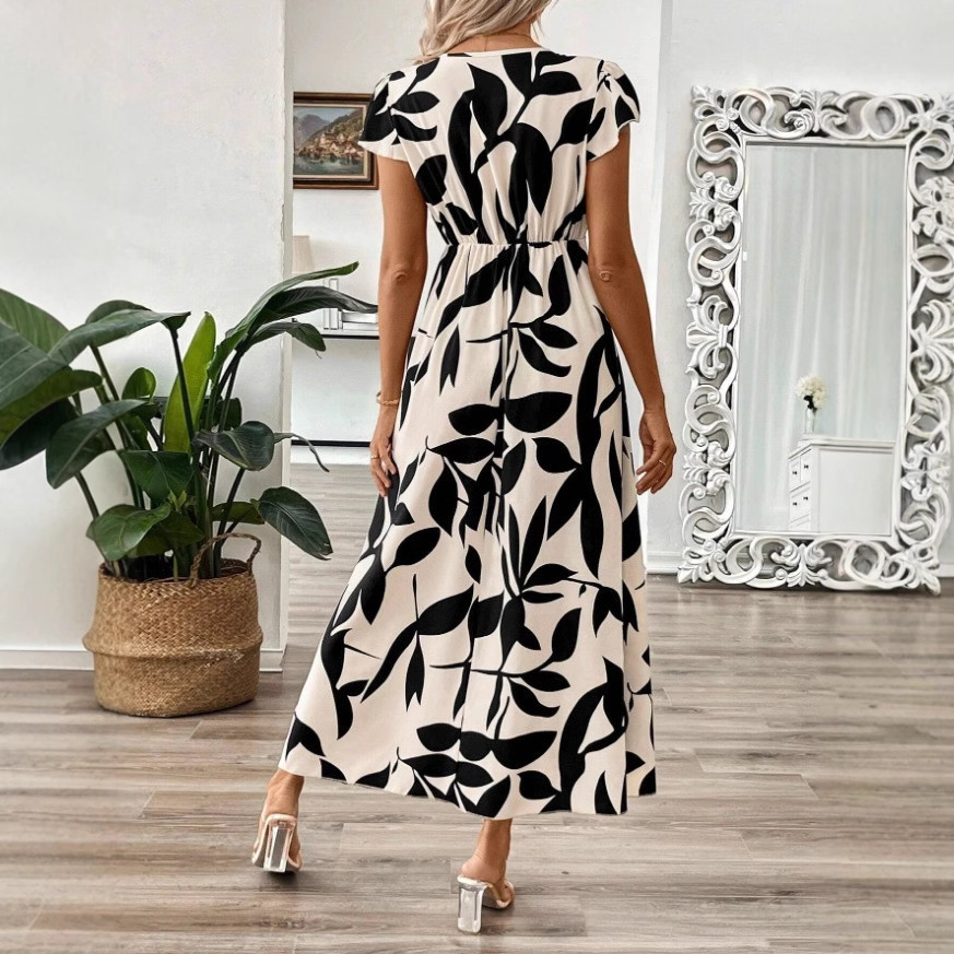2026 Summer Fashion Printed V-neck Ruffle Edge Dress - Image 4