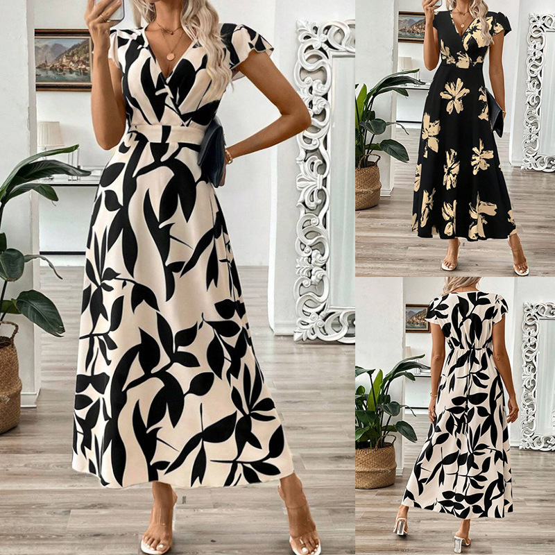 2026 Summer Fashion Printed V-neck Ruffle Edge Dress - Image 6