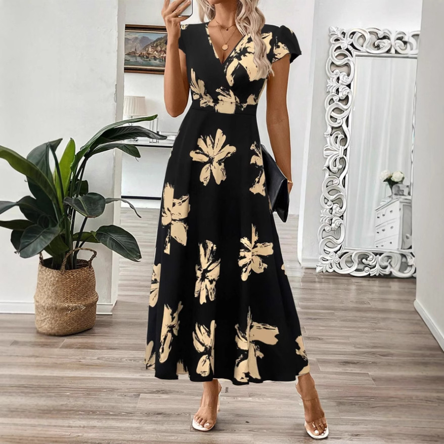 2026 Summer Fashion Printed V-neck Ruffle Edge Dress - Image 5
